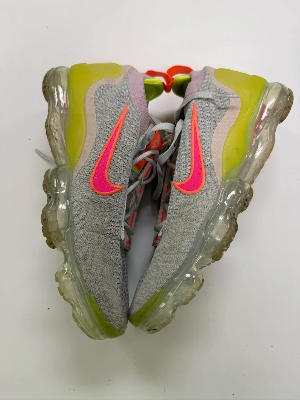 Nike Knit Sneakers in Light Gray with Neon Pink & Lime Accents